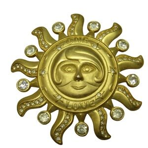 Kirks Folly Gold Tone Sunburst Brooch Crystal Accents